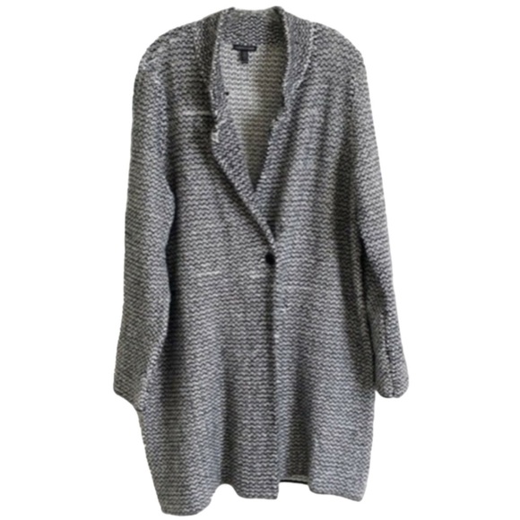 $398 Eileen Fisher Vintage Coat Large Tweed Organic Cotton Notch or Stand Collar - Picture 8 of 16